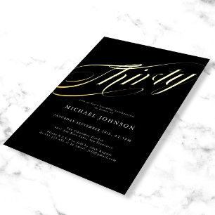 Modern Minimalist Thirty Black Gold 30th Birthday