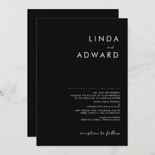 Modern Minimalist Traditional  Black Wedding Invitation