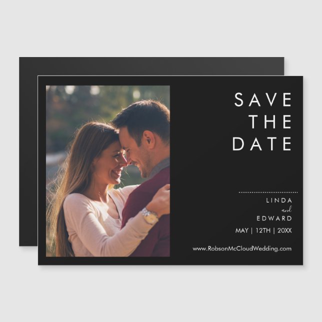 Modern Minimalist Traditional  Black Wedding Magnetic Invitation (Front/Back)