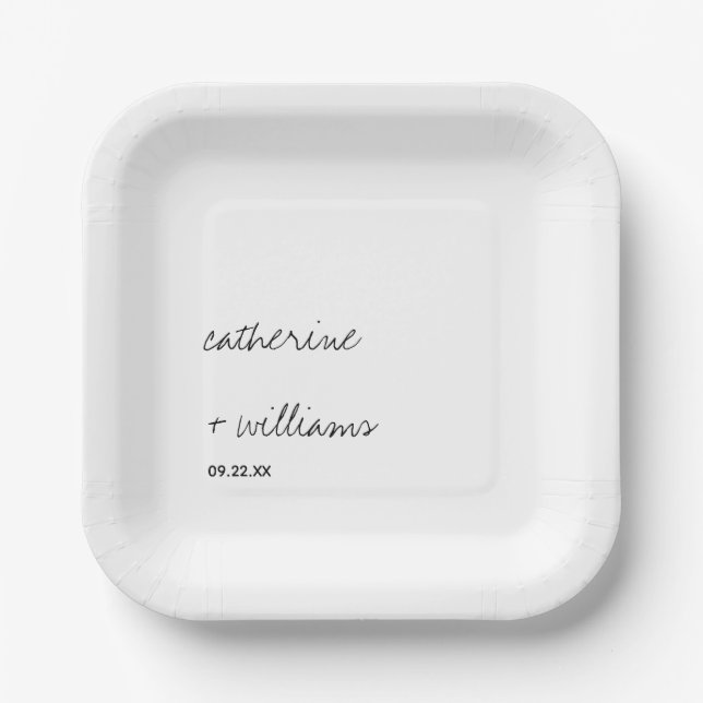Modern Minimalist Traditional  Black Wedding Paper Plate (Front)