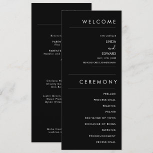 Modern Minimalist Traditional Black Wedding Program