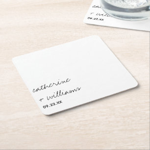 Modern Minimalist Traditional Black Wedding Square Paper Coaster