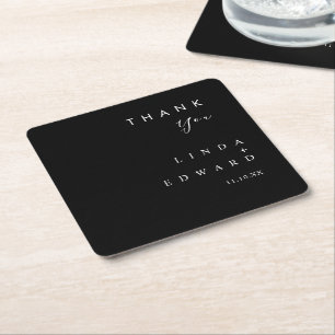Modern Minimalist Traditional Black Wedding Square Paper Coaster
