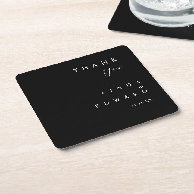 Modern Minimalist Traditional  Black Wedding Square Paper Coaster (Angled)
