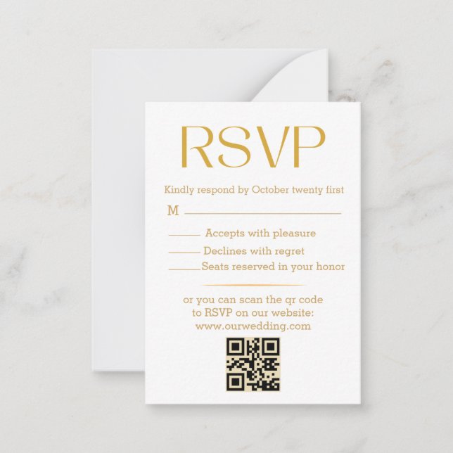 modern minimalist trendy gold script rsvp wedding  card (Front)