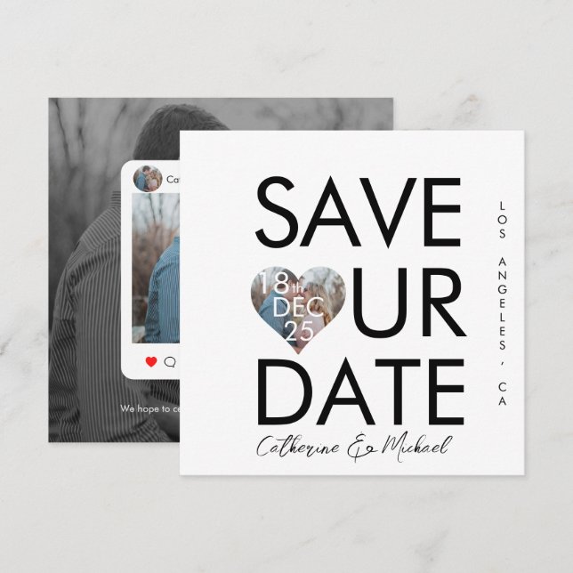 Modern Minimalist Trendy Social Media Style Photo Save The Date (Front/Back)