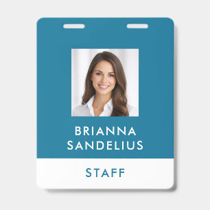 Modern Minimalist Turquoise & White Photo ID Name Badge