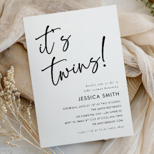 Modern Minimalist Twins Baby Shower Invitation