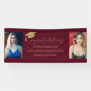 Modern Minimalist Twins Graduation Photo Party Banner