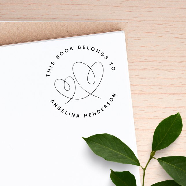 Modern Minimalist Two Hearts Library Book Rubber Stamp (Creator Uploaded)