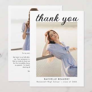 Modern Minimalist Two Photo Graduation Thank You Card
