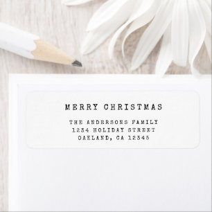 Modern Minimalist Typewriter Merry Christmas Return Address Label