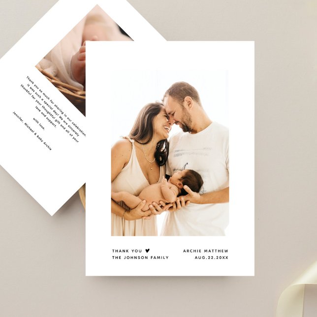 Modern Minimalist Typography Baby Shower 2 Photo Thank You Card (Creator Uploaded)