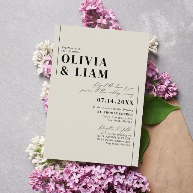 Modern Minimalist Typography Black Taupe Wedding Invitation (Creator Uploaded)