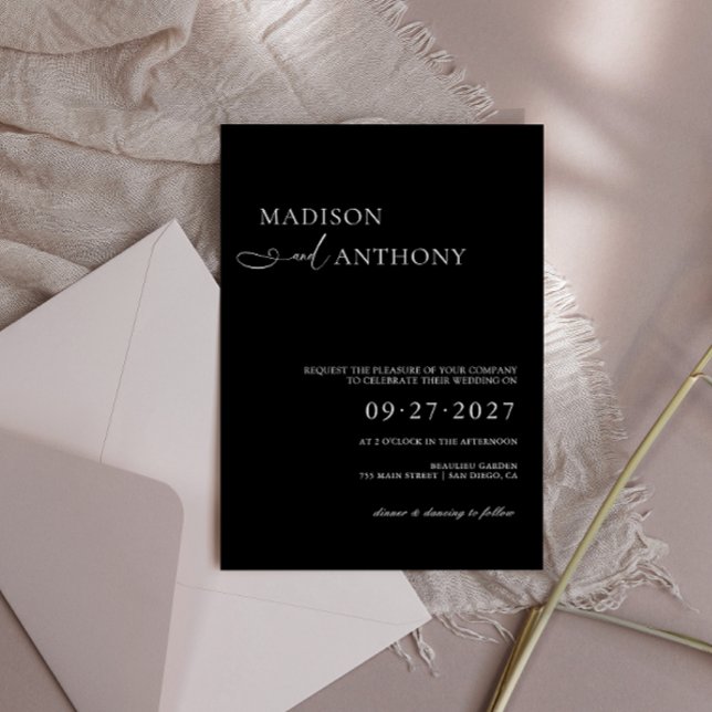 Modern & Minimalist Typography Black Wedding Invitation (Creator Uploaded)
