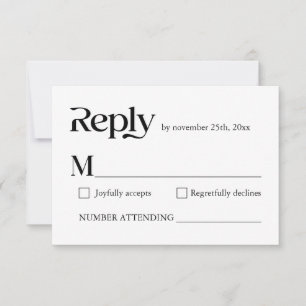 Modern Minimalist Typography Black White Weddin RSVP Card