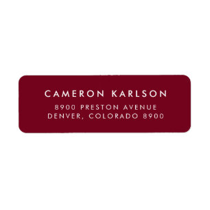 Modern Minimalist Typography Burgundy Return Address Label