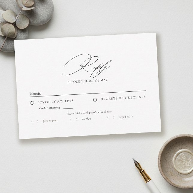 Modern Minimalist Typography Calligraphy Wedding RSVP Card (modern minimalist wedding rsvp typography calligrahy black white city contemporary simple)