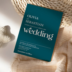 Modern Minimalist Typography Deep Teal Wedding Invitation