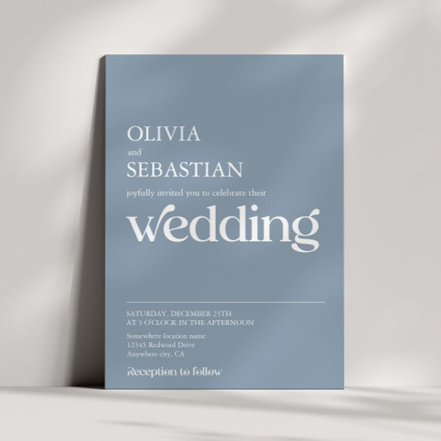 Modern Minimalist Typography Dusty Blue Wedding Invitation (Creator Uploaded)