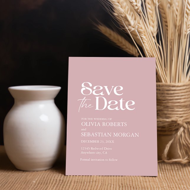 Modern Minimalist Typography Dusty Rose Wedding Save The Date (Creator Uploaded)