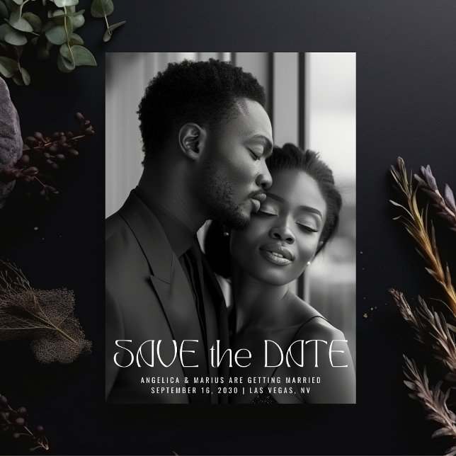 Modern Minimalist Typography Full Photo Wedding Save The Date (Creator Uploaded)