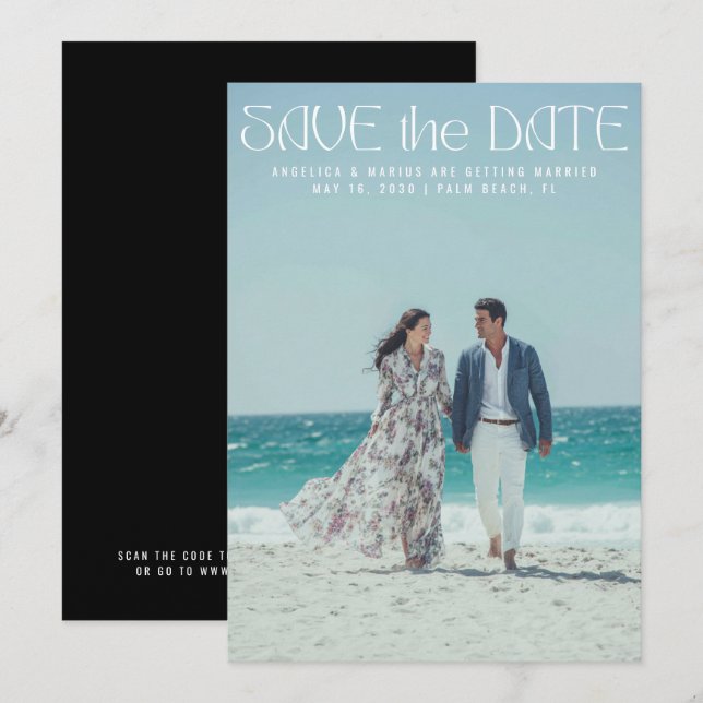 Modern Minimalist Typography Full Photo Wedding Save The Date (Front/Back)