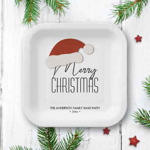 Modern Minimalist Typography Merry Christmas Party Paper Plate