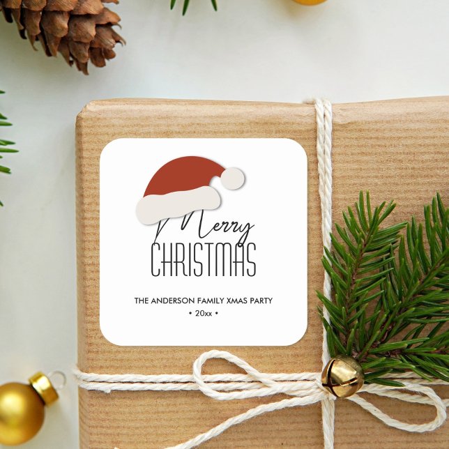 Modern Minimalist Typography Merry Christmas Party Square Sticker (Creator Uploaded)