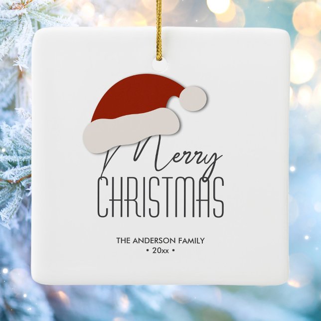 Modern Minimalist Typography Merry Christmas Photo Ceramic Ornament (Creator Uploaded)