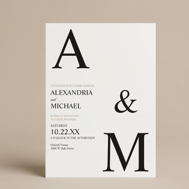 Modern Minimalist Typography Monogram Wedding Invitation (Creator Uploaded)