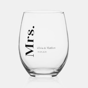 Modern Minimalist Typography Mrs Wedding Stemless Wine Glass