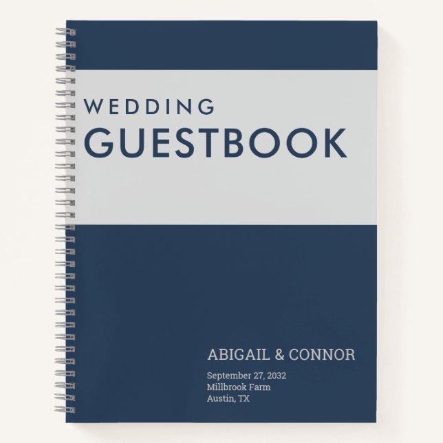 Modern Minimalist Typography Navy Blue Grey Guest  Notebook (Front)