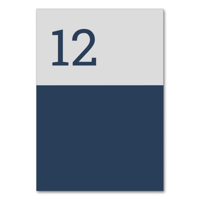Modern Minimalist Typography Navy Blue Grey Table Number (Front)