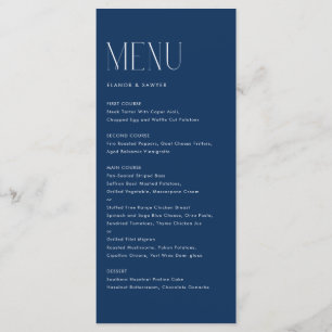 Modern Minimalist Typography Navy Blue Wedding Menu