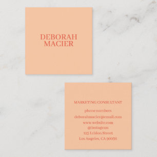 Modern Minimalist Typography Peach Color Square Business Card