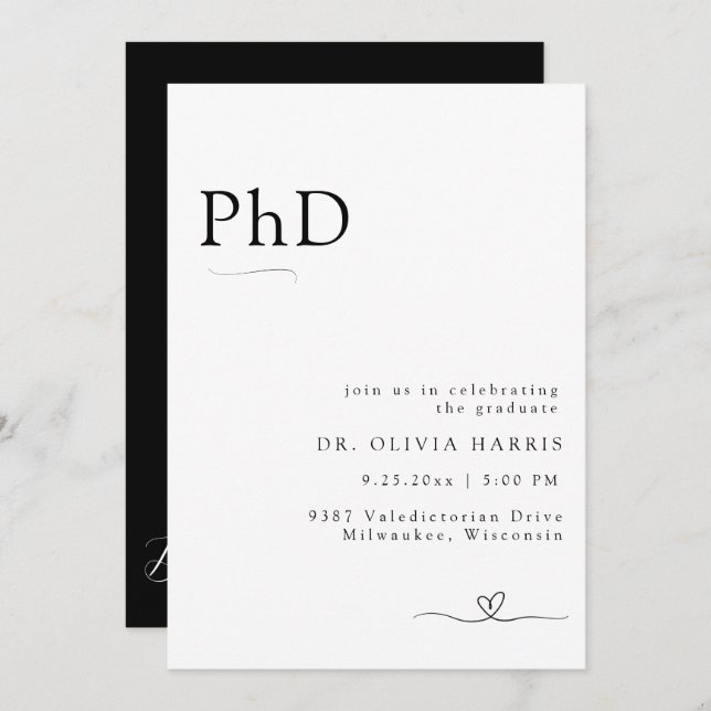 Modern Minimalist Typography PhD Graduation Invitation (Front/Back)