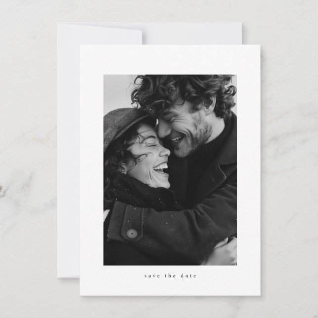 Modern Minimalist Typography Photo Budget Wedding Save The Date (Front)