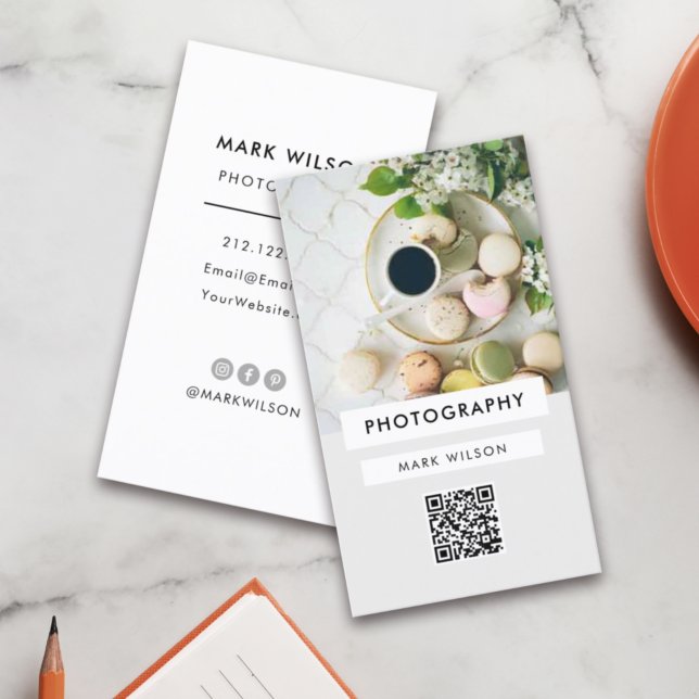 Modern Minimalist Typography Photographer QR code Business Card (Creator Uploaded)