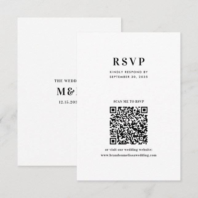 Modern Minimalist Typography QR Code Wedding RSVP Card (Front/Back)