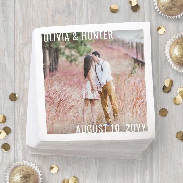 Modern Minimalist Typography Simple Photo Wedding Napkin (Creator Uploaded)