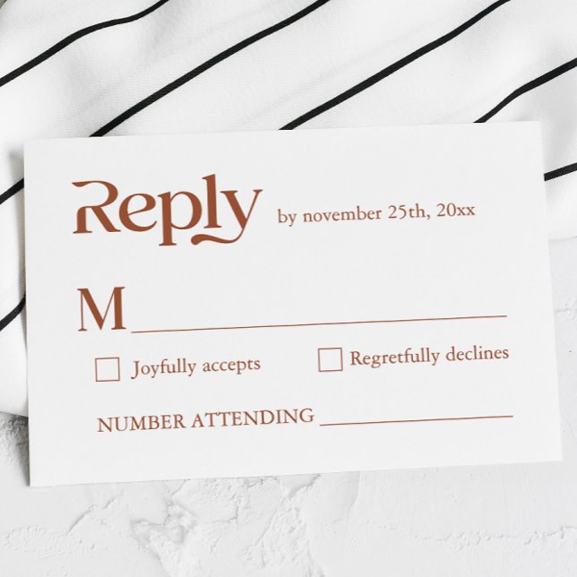 Modern Minimalist Typography Terracotta Wedding RSVP Card (Creator Uploaded)