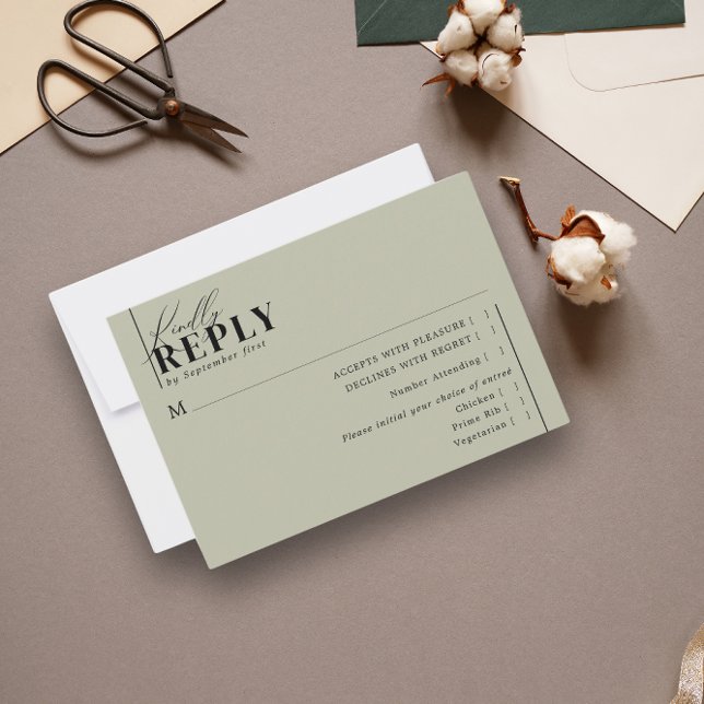 Modern Minimalist Typography Wedding Green Meal RSVP Card (Creator Uploaded)