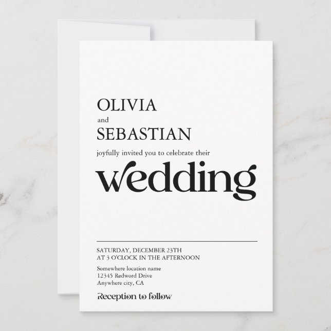 Modern Minimalist Typography White Wedding Invitation (Front)