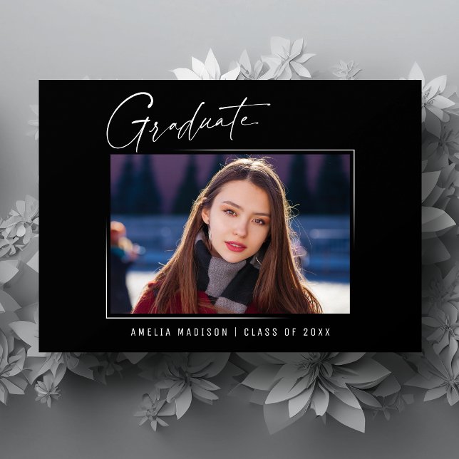 Modern Minimalist Unique Ink Script Graduate Photo Announcement (Creator Uploaded)