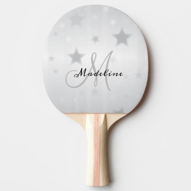 Modern Minimalist Unique Silver Personalised Cute Ping Pong Paddle (Front)