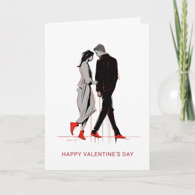 Modern Minimalist Valentine's Day Couple in Love Holiday Card (Front)