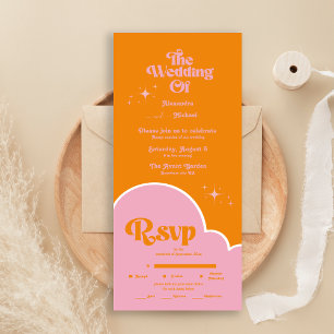 Modern Minimalist Vibrand Orange and Pink Wedding  All In One Invitation