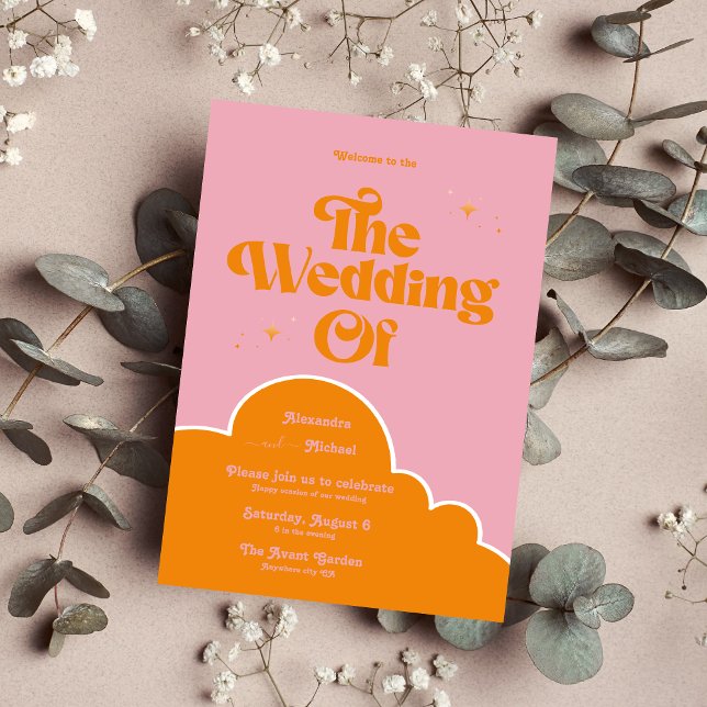 Modern Minimalist Vibrand Orange and Pink Wedding  Invitation (Creator Uploaded)