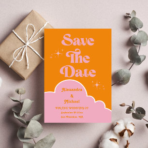 Modern Minimalist Vibrand Orange and Pink Wedding Save The Date